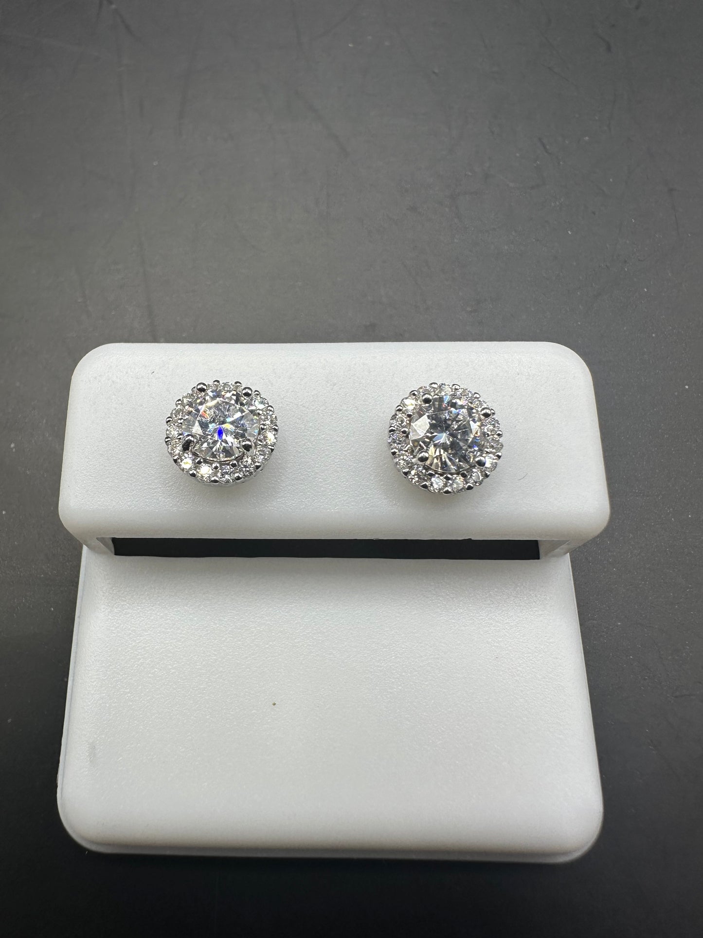 Sterling Silver Halo Moissanite Studs