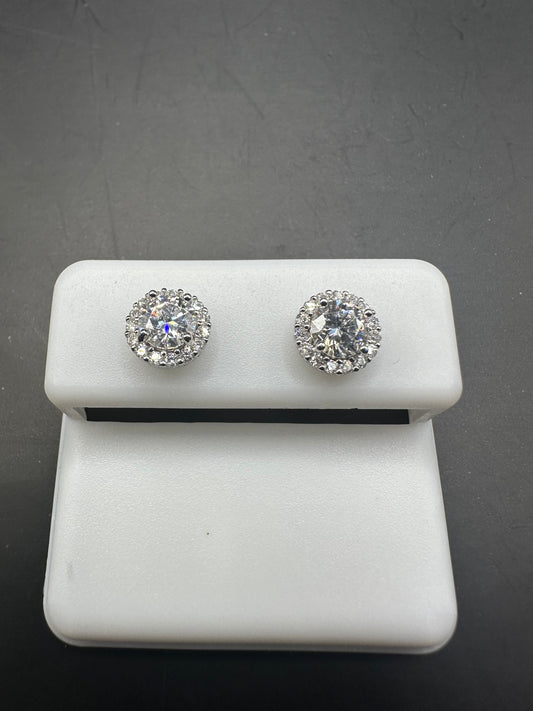 Sterling Silver Halo Moissanite Studs