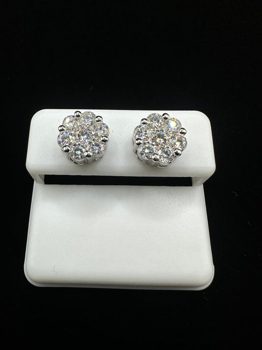 Sterling Silver Flower Set Moissanite Studs